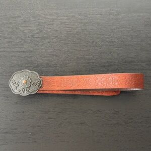 Embossed leather Belt with Ornate Silver Buckle